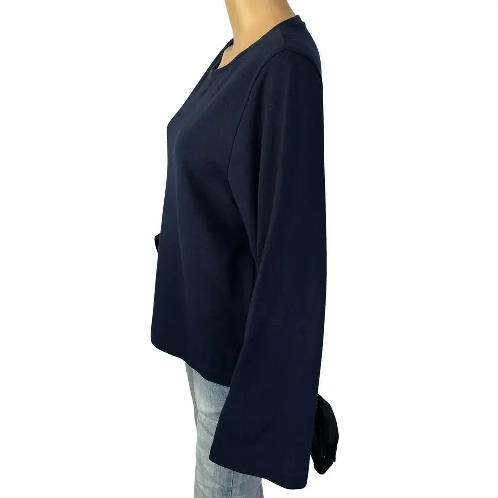J. Crew Tie Sleeve Sweatshirt Navy Blue G8374 Size M